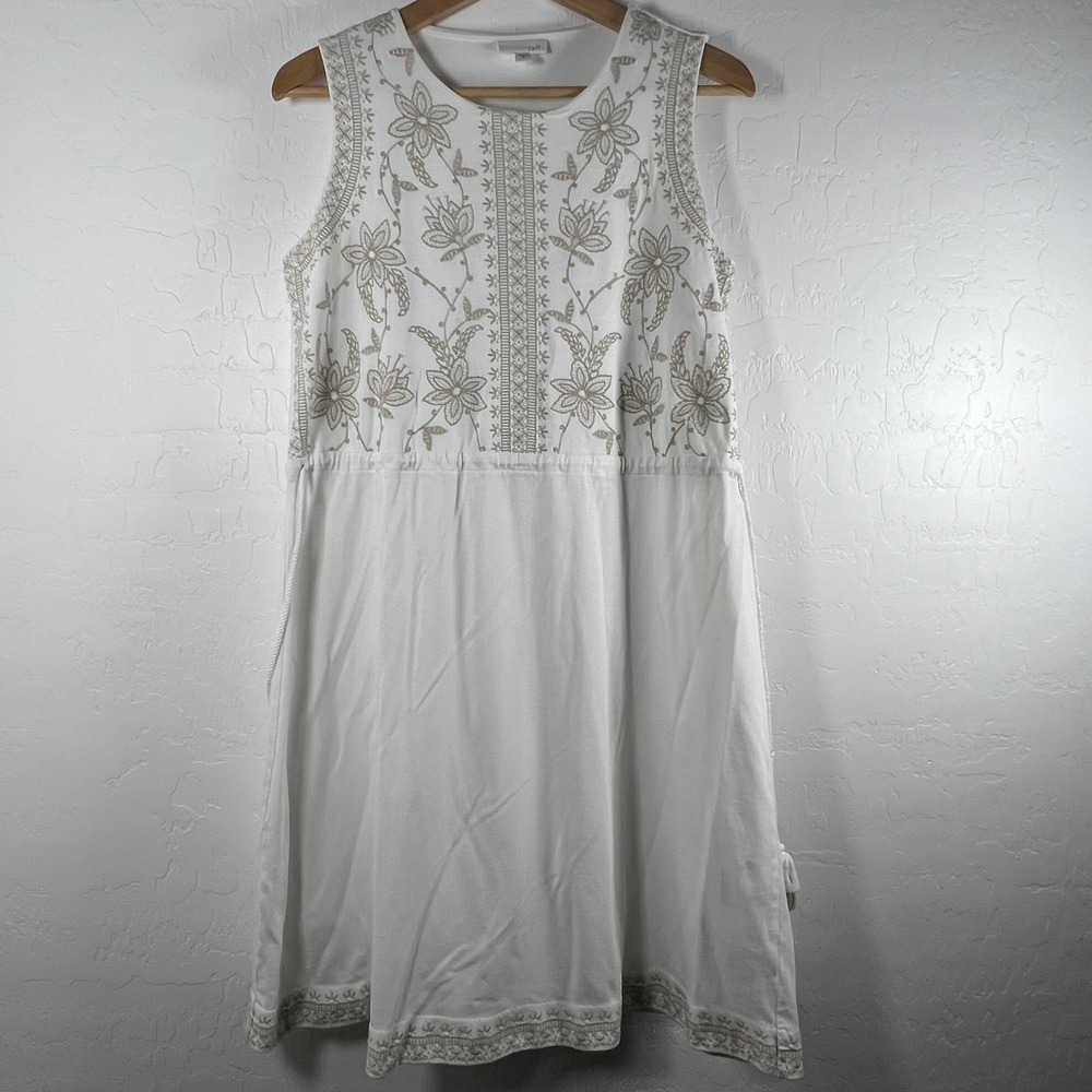 J. Jill Womens White Floral Embroidered Tassel Drawstring Dress Size Medium